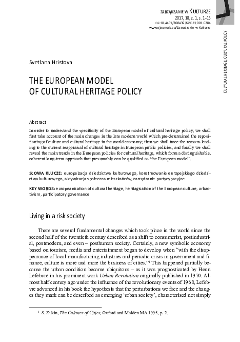 (PDF) The European Model of Cultural Heritage Policy