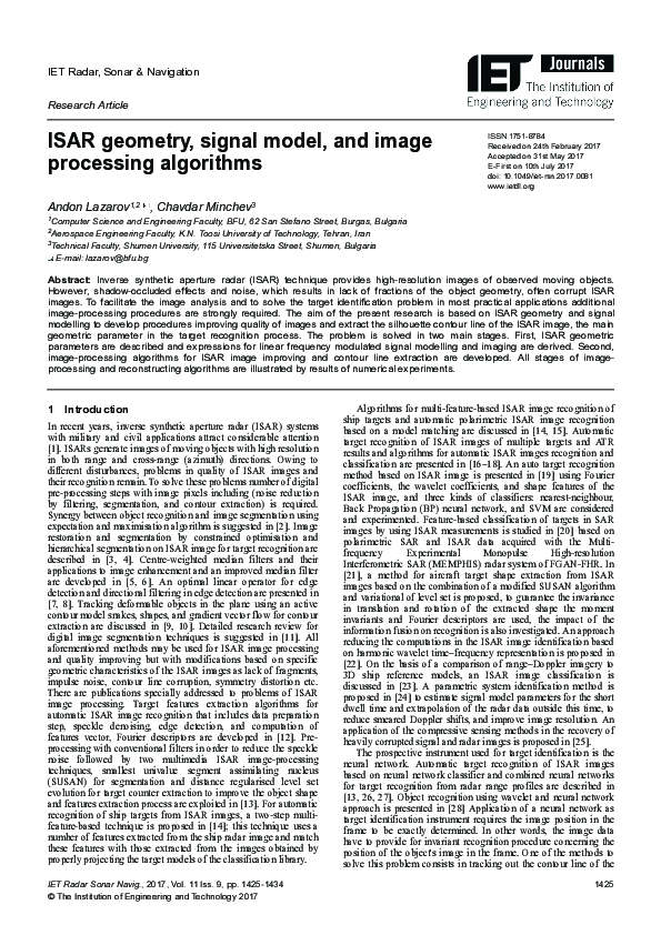 (PDF) ISAR geometry, signal model, and image processing algorithms