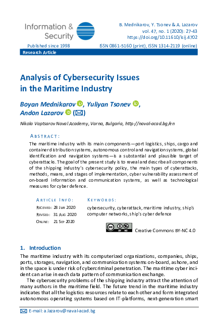 (PDF) Analysis of Cybersecurity Issues in the Maritime Industry
