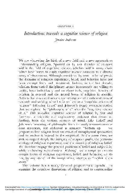 (PDF) Introduction: towards a cognitive science of religion