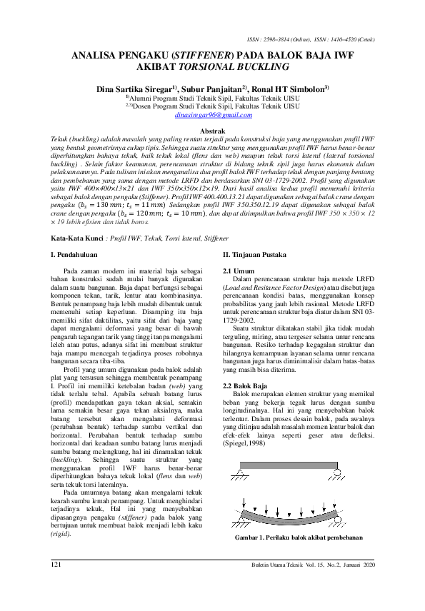Tak PDF) Analisa Pengaku (Stiffener) Pada Balok Baja Iwf Akibat
