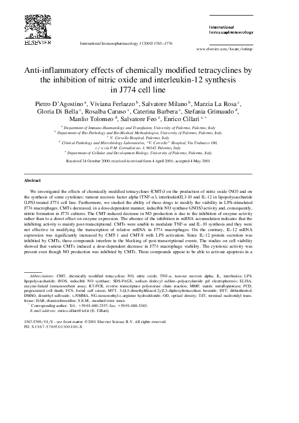 (PDF) CMTs Inhibit Nitric Oxide and IL-12 in J774