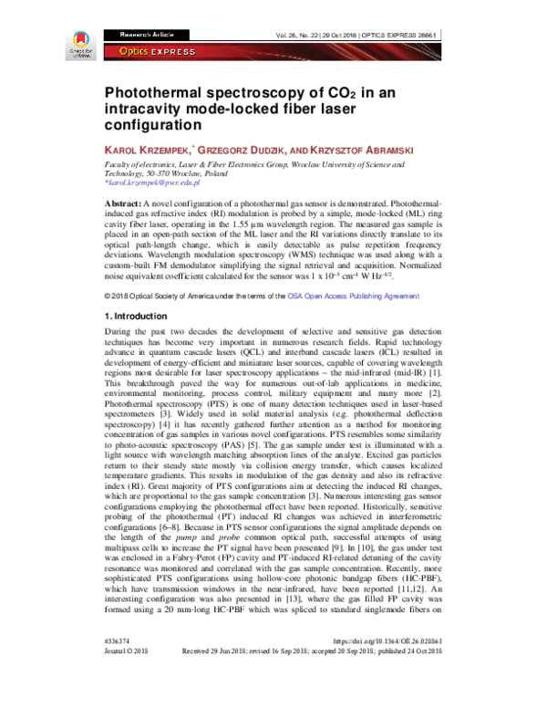 (PDF) Photothermal spectroscopy of CO2 in an intracavity mode-locked ...