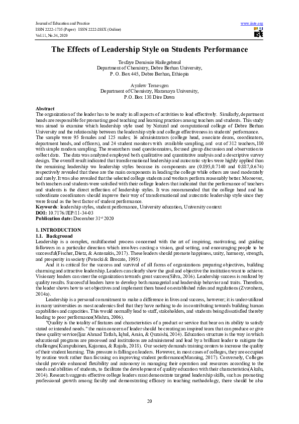(PDF) The Effects of Leadership Style on Students Performance