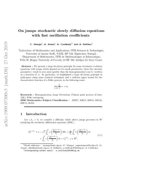 (PDF) On jumps stochastic slowly diffusion equations with fast ...
