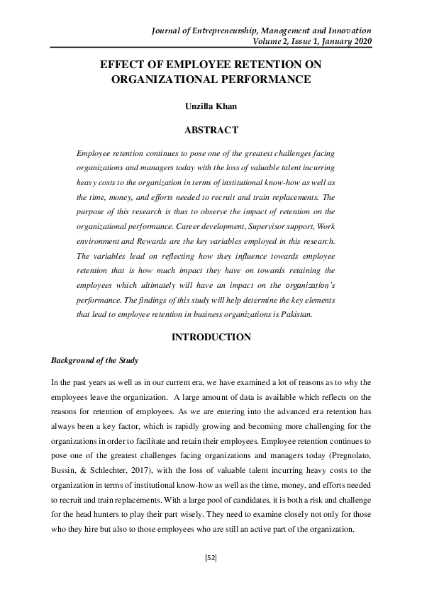 (PDF) Effect of Employee Retention on Organizational Performance