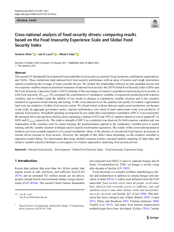 (PDF) Cross-national analysis of food security drivers: comparing ...