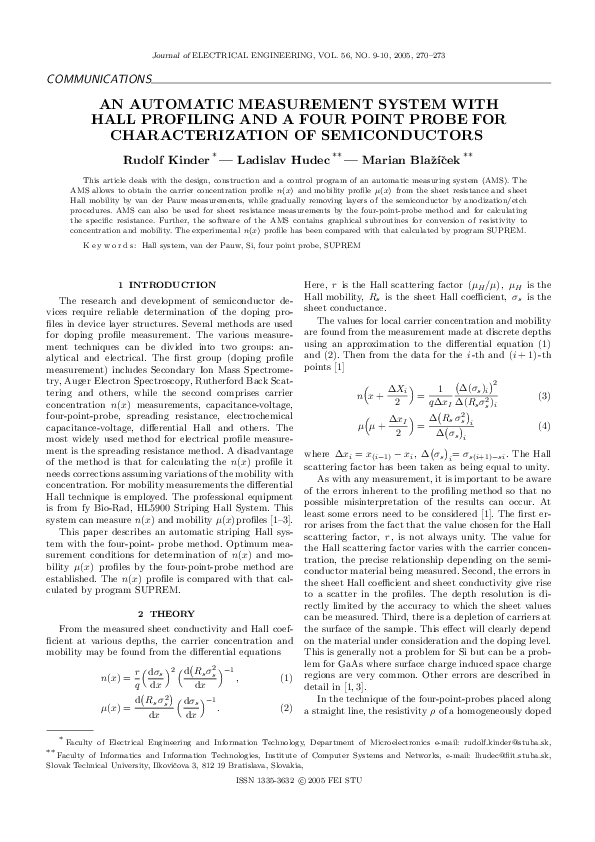 (PDF) An Automatic Measurement System with Hall Profiling and a Four ...