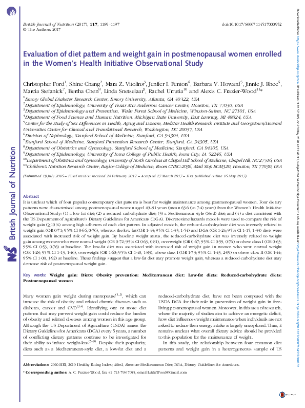 (PDF) Evaluation of diet pattern and weight gain in postmenopausal ...