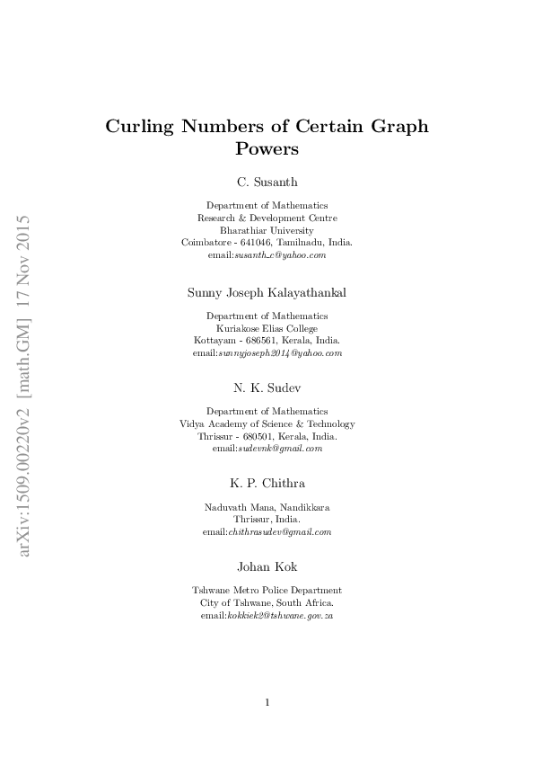 (PDF) Curling Numbers of Certain Graph Powers