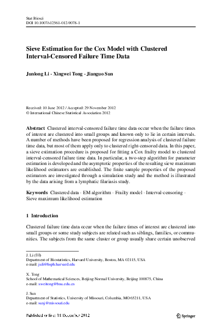 (PDF) Sieve Estimation for the Cox Model with Clustered Interval ...
