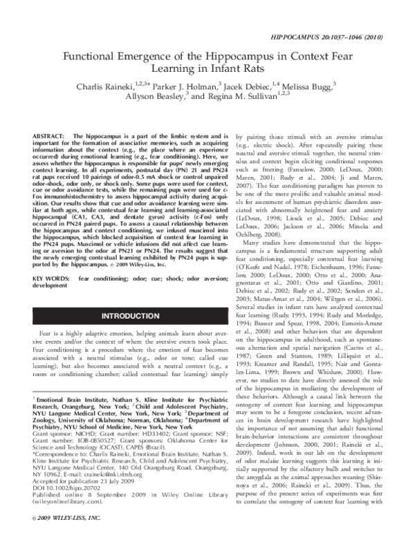 (PDF) Functional emergence of the hippocampus in context fear learning ...