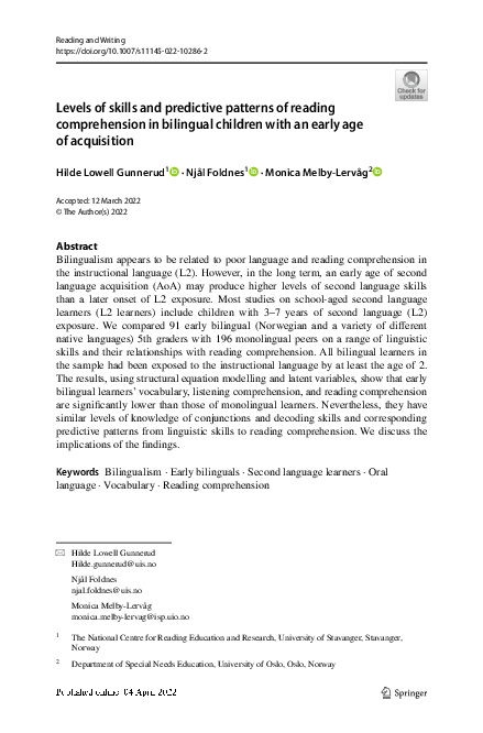 (PDF) Levels of skills and predictive patterns of reading comprehension ...