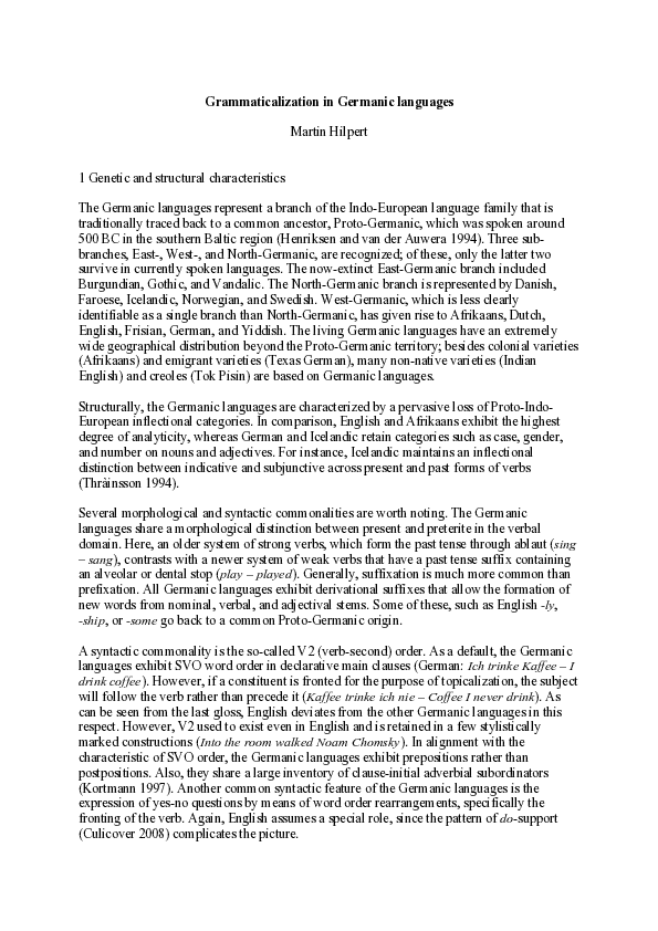 (PDF) Grammaticalization in Germanic languages