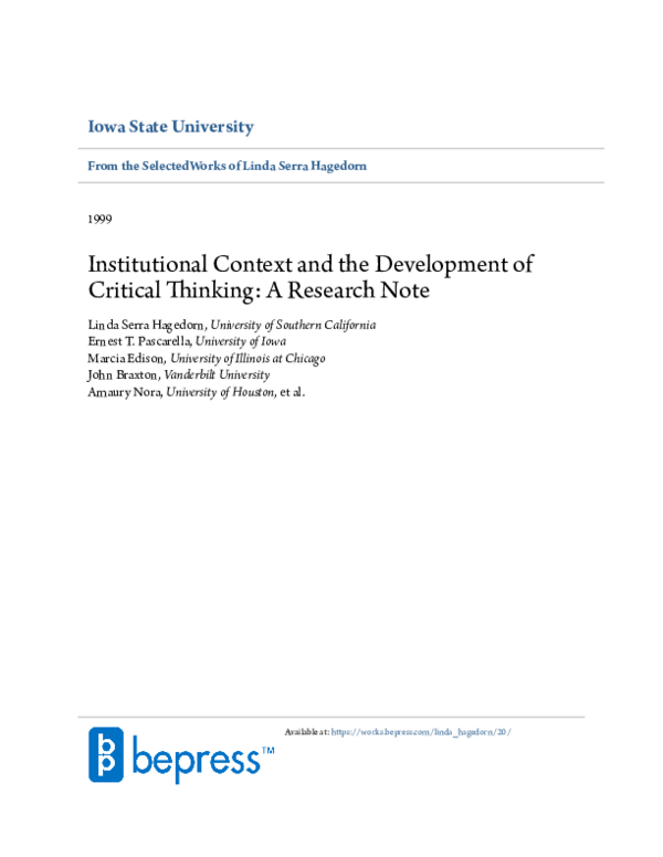 (PDF) Institutional Context and the Development of Critical Thinking: A ...