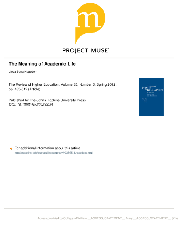 (PDF) The Meaning of Academic Life