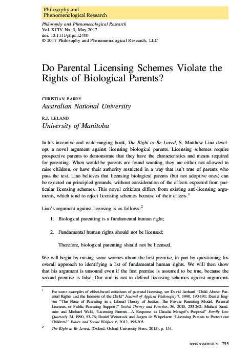 (PDF) Do Parental Licensing Schemes Violate the Rights of Biological ...