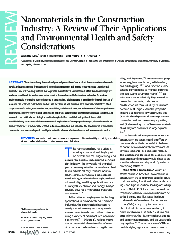 (PDF) Nanomaterials in the Construction Industry: A Review of Their ...