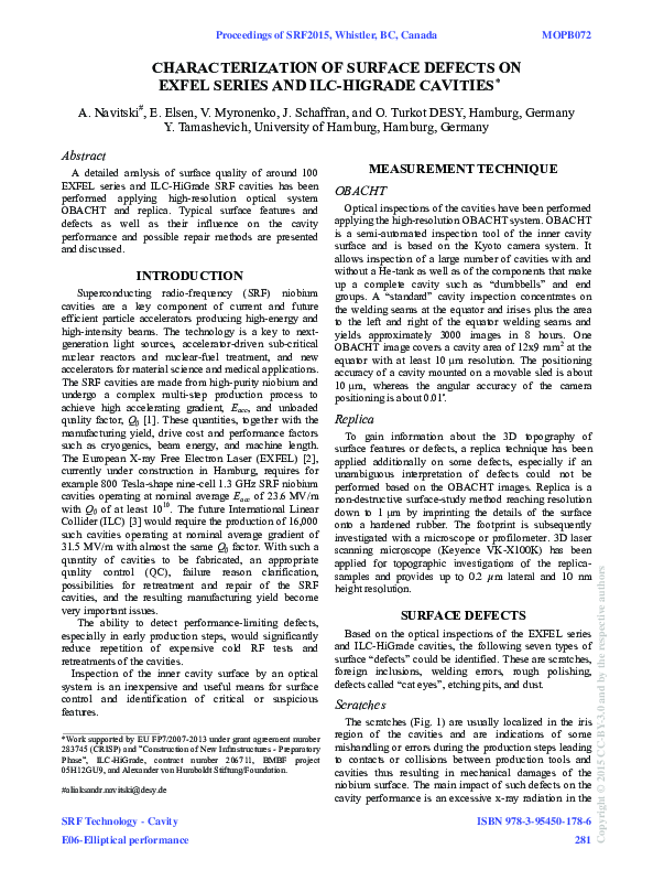 (PDF) Characterization of Surface Defects on EXFEL Series and ILC ...