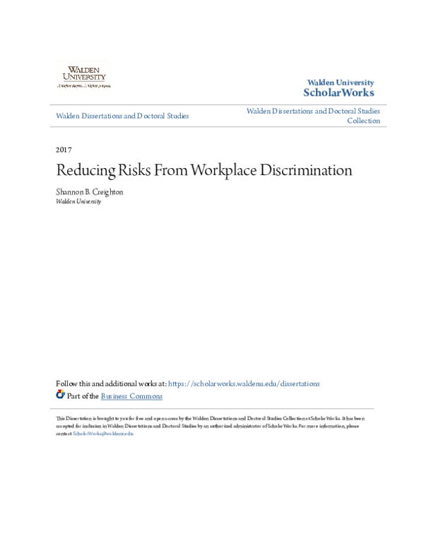 (PDF) Reducing Risks From Workplace Discrimination