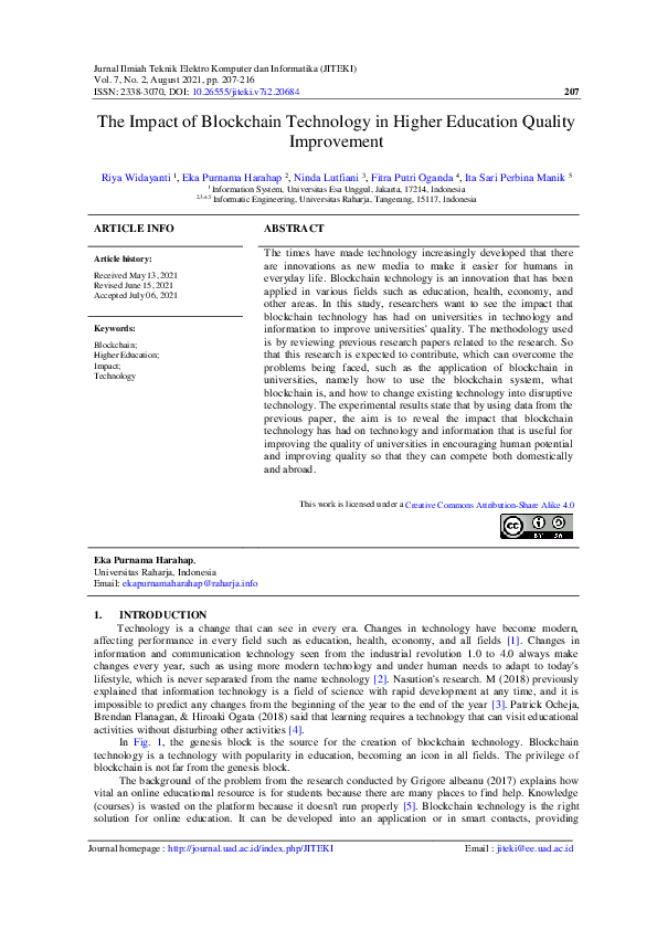 (PDF) The Impact of Blockchain Technology in Higher Education Quality ...
