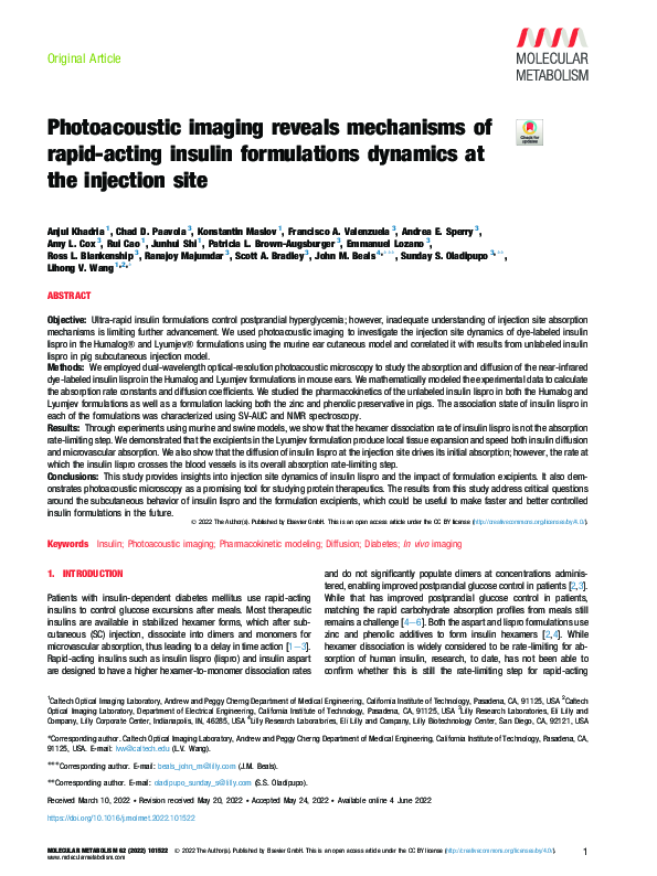(PDF) Photoacoustic imaging reveals mechanisms of rapid-acting insulin ...