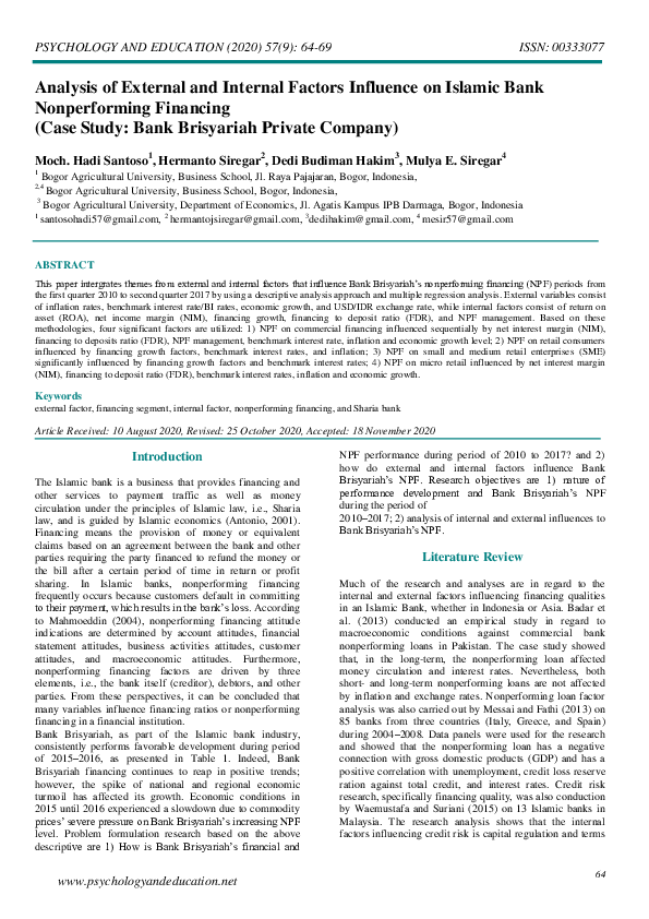 (PDF) Analysis of External and Internal Factors Influence on Islamic ...