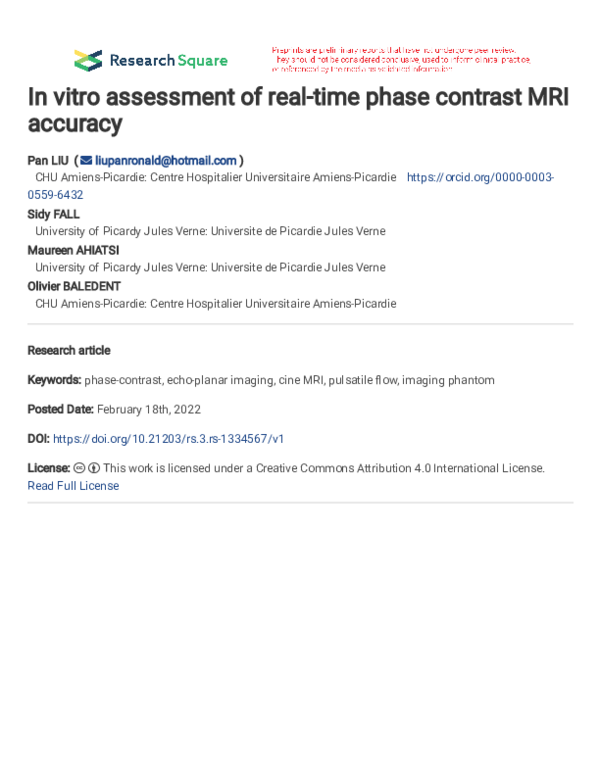 (PDF) In vitro assessment of real-time phase contrast MRI accuracy