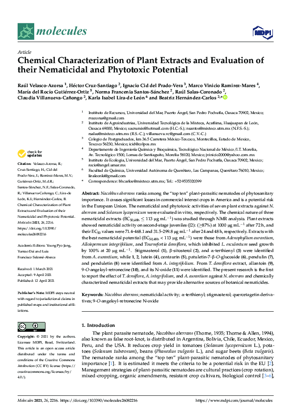 (PDF) Chemical Characterization of Plant Extracts and Evaluation of ...