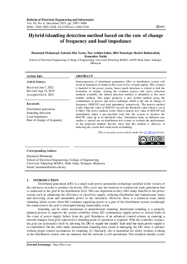 (PDF) Hybrid islanding detection method based on the rate of change of ...