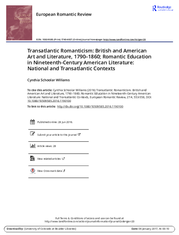 Ｔｒａｎｓａｔｌａｎｔｉｃ　Ｒｏｍａｎｔｉｃｉｓｍ Transatlantic Romanticism: British and American Art and