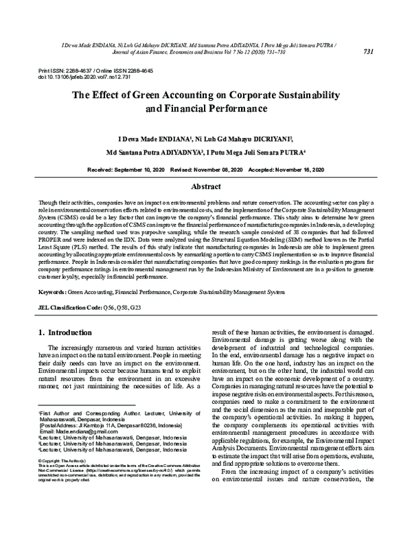 (PDF) The Effect of Green Accounting on Corporate Sustainability and ...