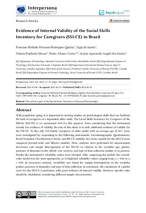 (PDF) Evidence of internal validity of the social skills inventory for ...