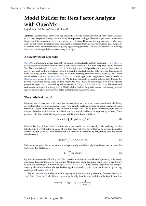 (PDF) Model Builder for Item Factor Analysis with OpenMx | Karen M ...