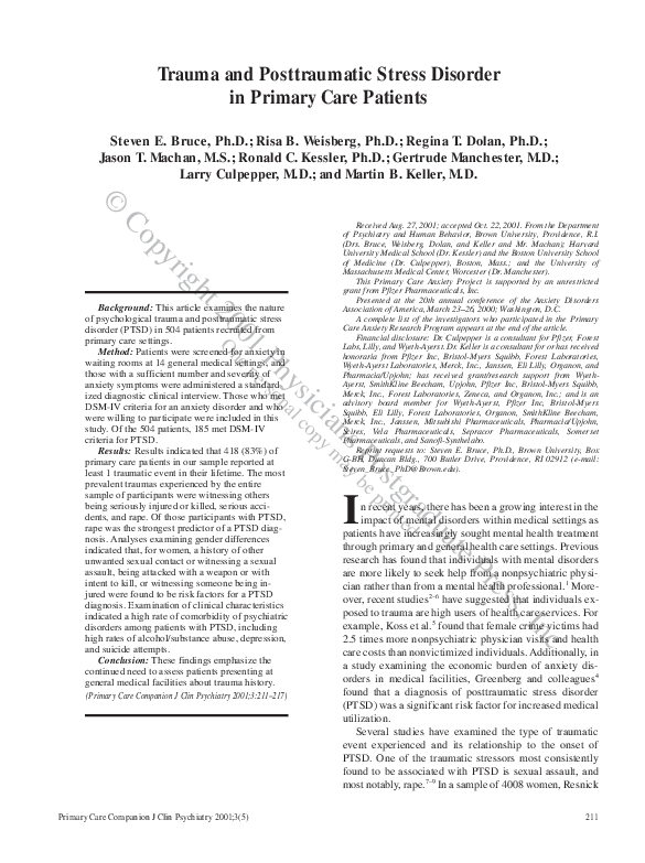 (PDF) Trauma and Posttraumatic Stress Disorder in Primary Care Patients