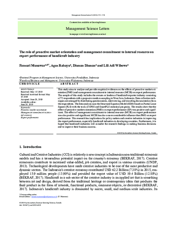 (PDF) The role of proactive market orientation and management ...