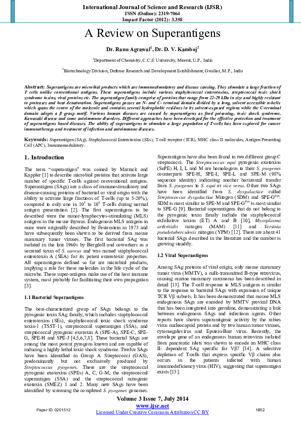 (PDF) A Review on Superantigens Ranu Agrawal Academia.edu