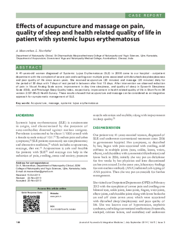 (PDF) Effects of acupuncture and massage on pain, quality of sleep and ...