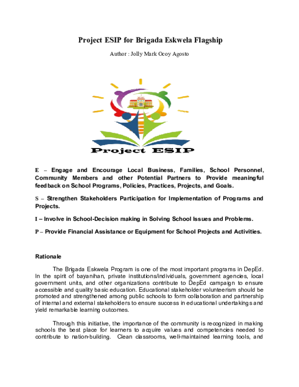 (DOC) Project ESIP for Brigada Eskwela Flagship