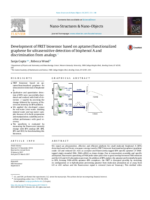(PDF) Development of FRET biosensor based on aptamer/functionalized ...