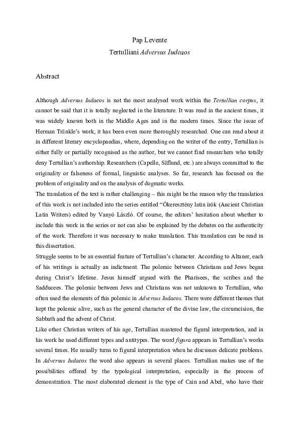 (PDF) Tertulliani Adversus Iudeaos