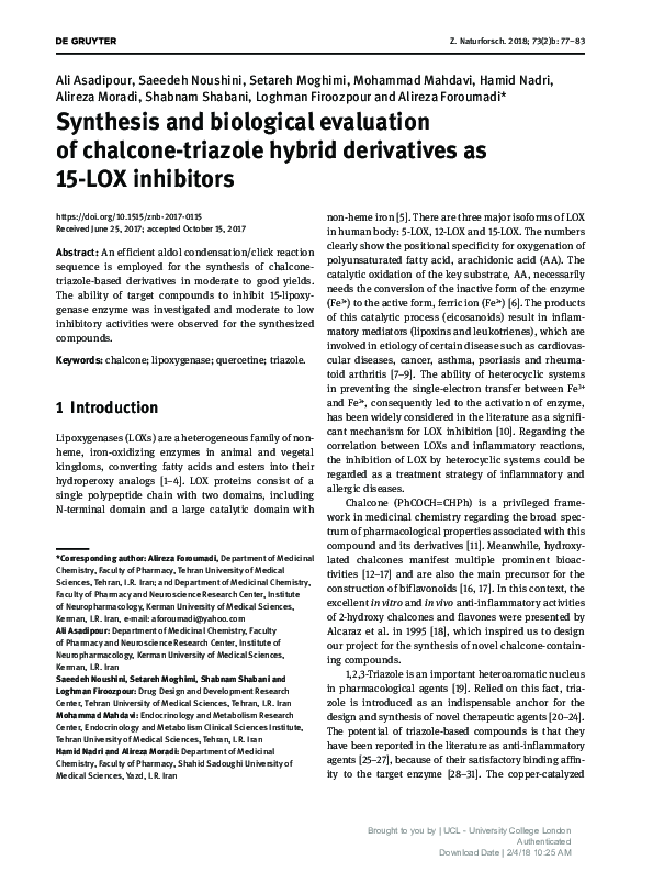 (PDF) Synthesis and biological evaluation of chalcones as inhibitors of ...