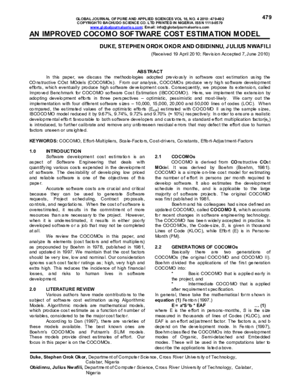(PDF) An Improved Cocomo Software Cost Estimation Model