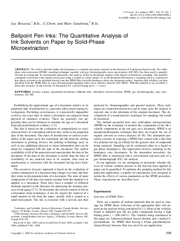 (PDF) Ballpoint Pen Inks: The Quantitative Analysis of Ink Solvents on ...