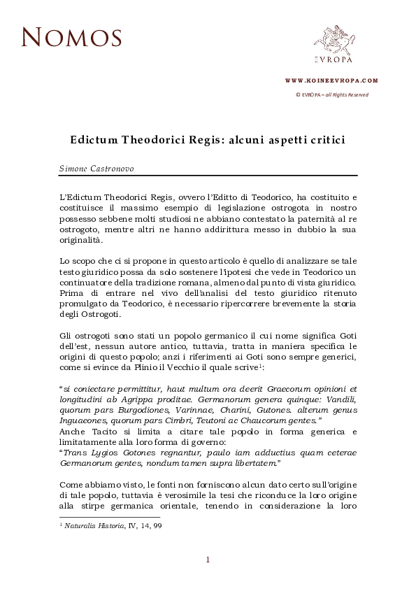 (PDF) Edictum Theodorici Regis: alcuni aspetti critici