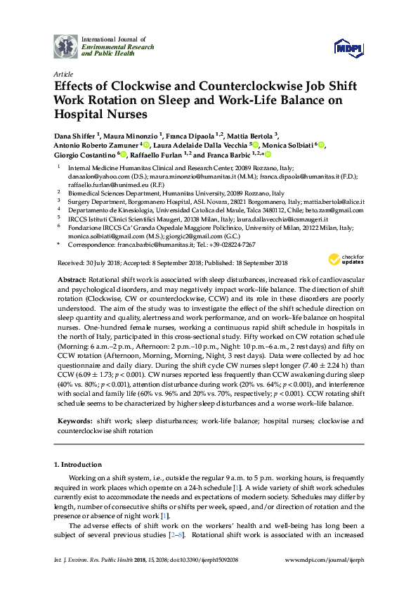 (PDF) Impact of Shift Rotation on Nurses' Sleep and Work-Life Balance