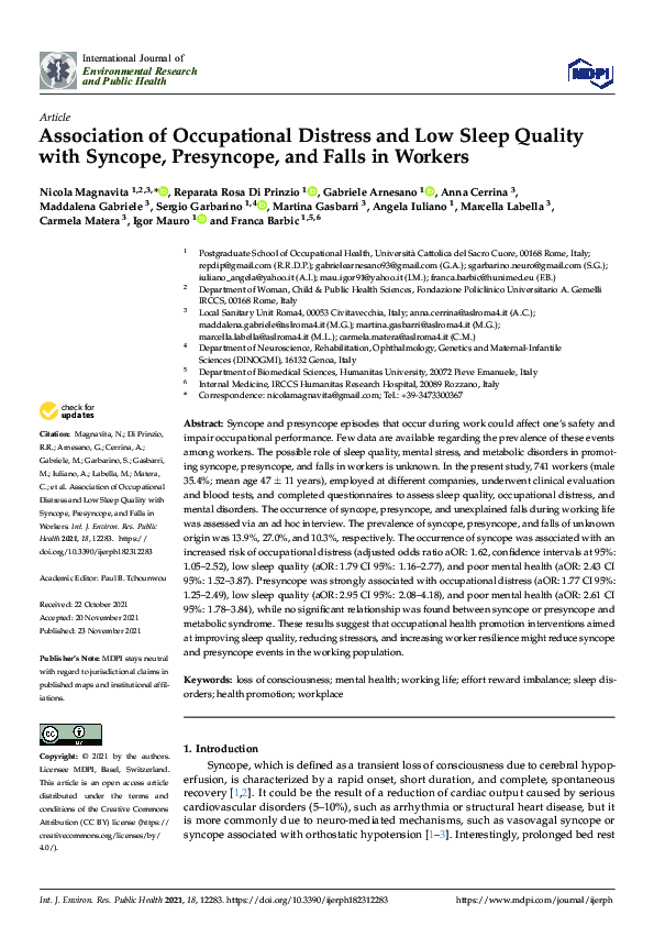 (PDF) Association of Occupational Distress and Low Sleep Quality with ...