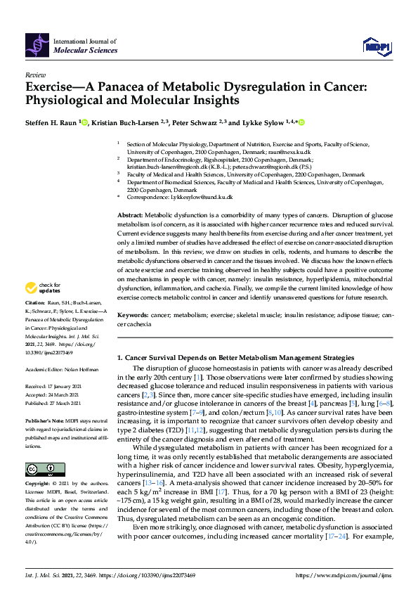 (PDF) Exercise—A Panacea of Metabolic Dysregulation in Cancer ...