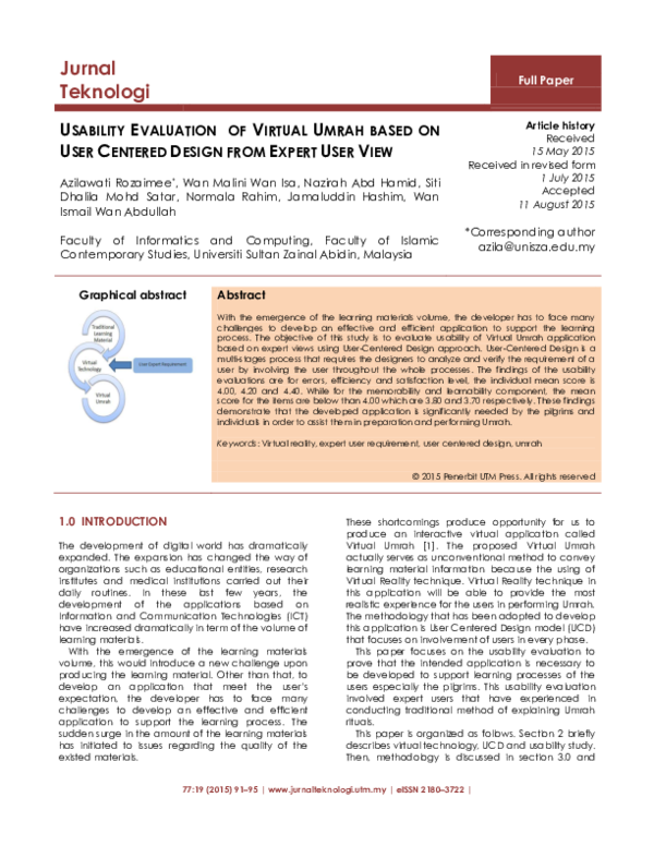 (PDF) Usability Evaluation of Virtual Umrah Based on User Centered ...