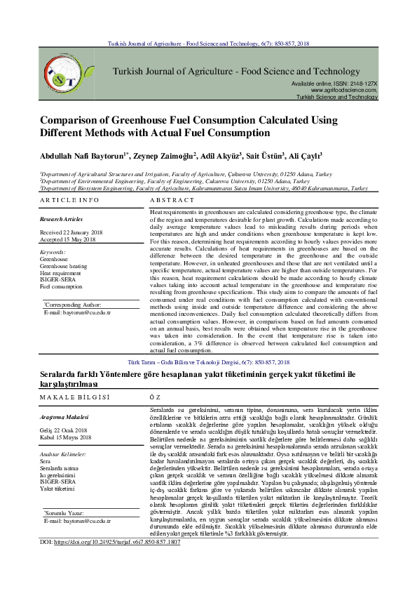 (PDF) Comparison of Greenhouse Fuel Consumption Calculated Using ...